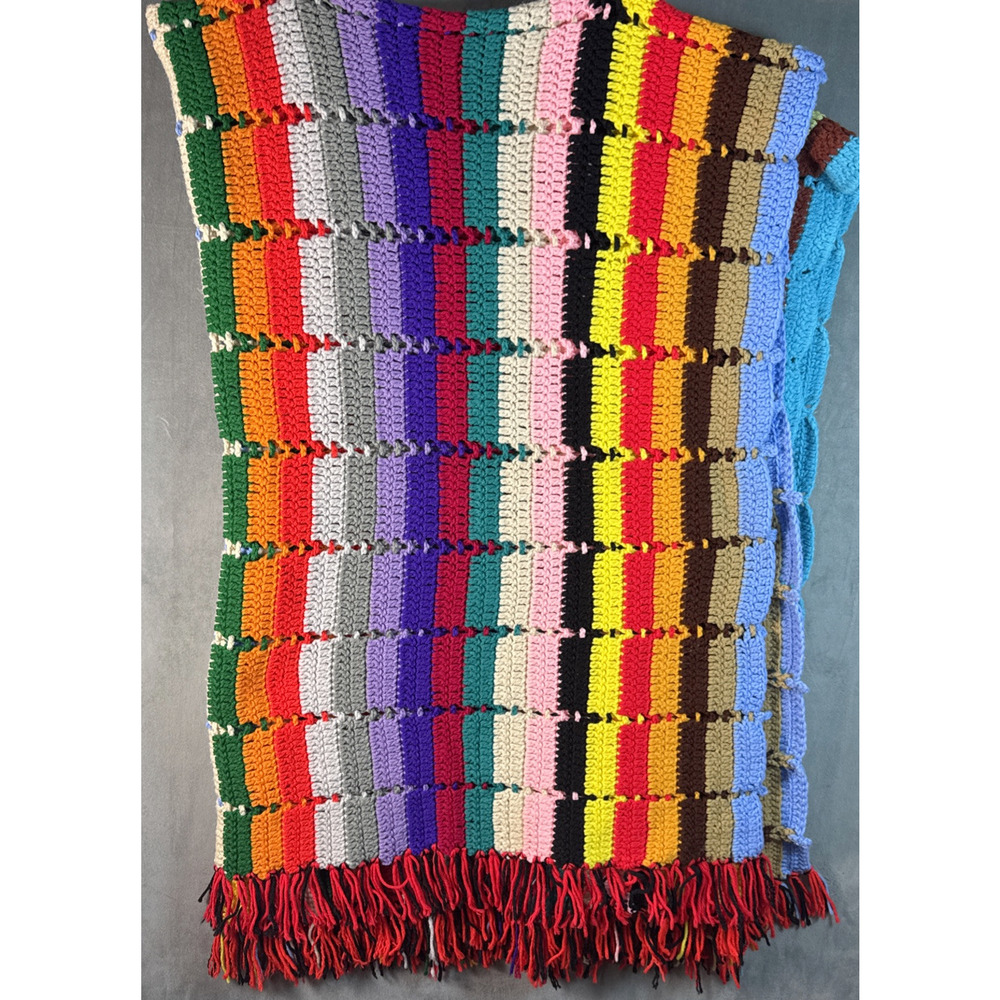Multicolor Crochet Afghan Blanket Throw Granny Cottagecore 50 W X 78 L